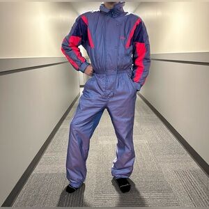 Vintage ski suit snow retro 80s iridescent Purple/blue vibrant hot Pink snowsuit
